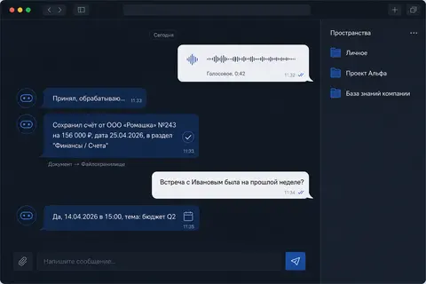 AI-ассистент раскладывает сообщение по задачам, календарю и базе знаний